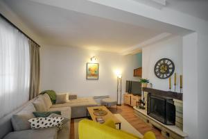 a living room with a couch and a fireplace at The Greens Family House in Zlatibor