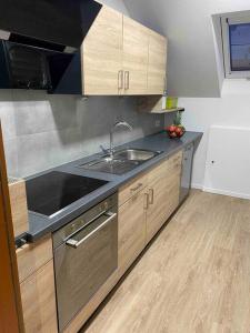 eine Küche mit einer Spüle und einer Arbeitsplatte in der Unterkunft Ruhige Wohnung im Schwarzwald in Villingen-Schwenningen