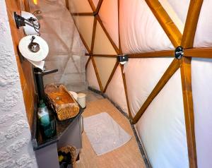 an overhead view of a bathroom in a tent at Sapanca Dome Glamping in Sapanca