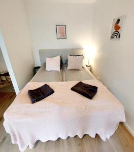 um quarto com uma cama com duas almofadas em Quiet studio - easy check-in, free parking & wifi em Rovaniemi