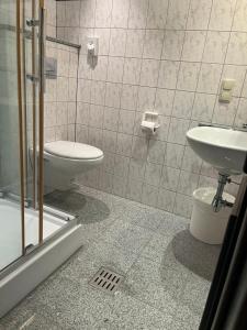 a bathroom with a toilet and a sink at Hotel Eifeltor in Mechernich