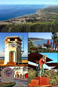 un collage de fotos de una ciudad y del océano en laguna beach cottage home, en Laguna Beach