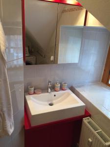 y baño con lavabo y espejo. en Apartment HB Moravske Toplice, en Moravske Toplice