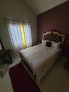 1 dormitorio con cama y ventana en #1 Jacaranda Vacation Home, en Spanish Town