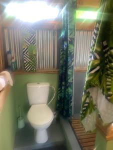 a small bathroom with a toilet in a room at Lily Pad lodge in Rodrigues Island