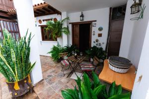 una stanza con piante e tavolo e sedie di Ancient Historical House a Santa Lucía