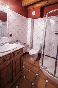 a bathroom with a toilet and a sink and a shower at Centro de Turismo Rural La Coruja del Ebro in Valderredible