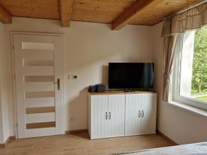 1 dormitorio con TV en un armario con ventana en Apartmány Lipovka, en Lipová-lázně