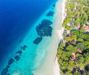 an aerial view of a beach and the ocean at Mobile Homes Camp Perna - Adriatic Kampovi in Orebić