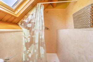 a bathroom with a shower with a shower curtain at La Cabanyeta de la Vall de Boí in Pla de l'Ermita +18 photos