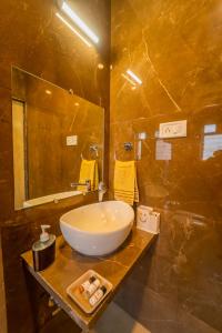 a bathroom with a white sink and a mirror at Polsburg Panchgani in Panchgani