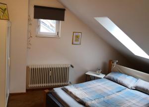 a bedroom with a bed and a skylight at Haus Rebberg in Wolfach