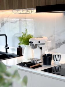 a kitchen counter with a mixer on a stove at Harmonic HuaHin Pool Villa-3BR, 3 Bath, 2 Kitchen in Hua Hin
