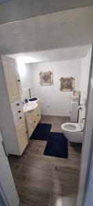 a bathroom with a white toilet and a sink at Karima Ferienhaus in Longkamp