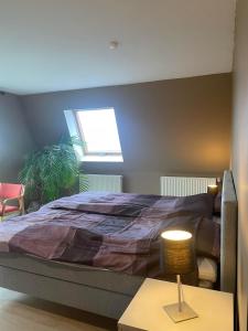 Un dormitorio con una cama grande y una ventana en B&B Fryden Ly en Horsens