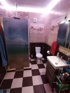 a bathroom with a shower and a toilet and a sink at Party House in Tunari +3 photos