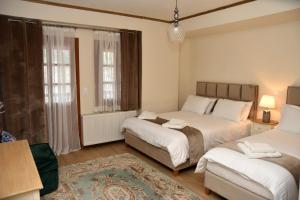 a bedroom with two beds and a couch at NUCA GUESTHOUSE in Metsovo