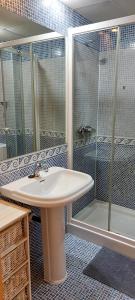 een badkamer met een wastafel en een douche bij Apartamento 1 in Madrid