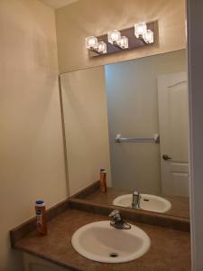 a bathroom with a sink and a mirror at RAESABU GUEST HOUSE in Brampton