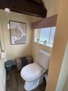 a bathroom with a white toilet and a window at The Old Stable in Shifnal