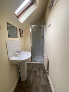 een badkamer met een wastafel en een douche bij The Old Stable in Shifnal