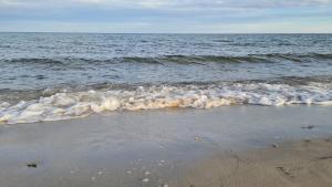 a beach with the ocean and some waves at Ferienwohnung Kiekut 1 in Maasholm +1 photo