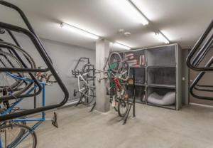a bike room with two bikes parked in it at Ballard Studio w Rooftop BBQ nr dining SEA-175 in Seattle