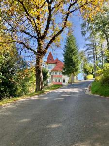 uma estrada vazia em frente a uma casa em Willa Świeradówka em Świeradów-Zdrój