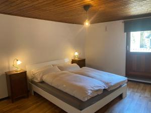 a bedroom with a large bed with two night stands at Casa nonna Domenica in Brontallo