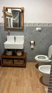 La salle de bains est pourvue d'un lavabo et de toilettes. dans l'établissement CASA ANTONIO, à Murcie