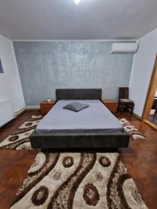 um quarto com uma cama e um tapete no chão em GARSONIERA ÎN REGIM HOTELIER em Târgu Jiu