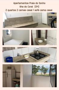 a collage of pictures of a bathroom with a sink at Apartamento Ilha do Coral in Palhoça