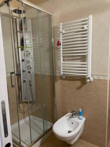 y baño con ducha y lavamanos. en Suite Gravina + box auto privato, en Gravina in Puglia