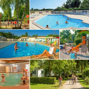 a collage of photos with people in a swimming pool at Mobilehome lumineux 2 chambres - 4 personnes - Proche Europa Park in Boofzheim