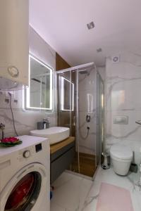 a bathroom with a sink and a washing machine at Vila Pekovic Central-Apartman PAMA in Zlatibor