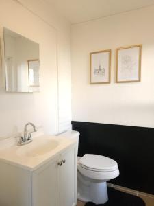 a bathroom with a white toilet and a sink at Bethlehem Bliss:10min to Valley Festivals & Events in Bethlehem +11 photos