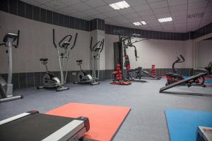 een fitnessruimte met veel fitnessapparatuur in een kamer bij Hotel Seever in Erbil