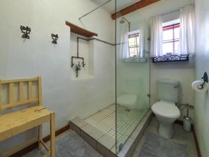 ein Bad mit einem WC und einer Glasdusche in der Unterkunft Grootfontein Farm House in Beaufort West