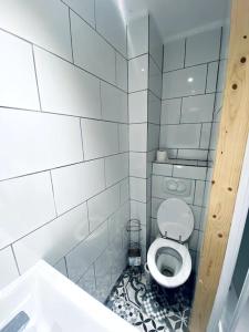 a small bathroom with a toilet and a sink at Joli logement au calme in Vésonne