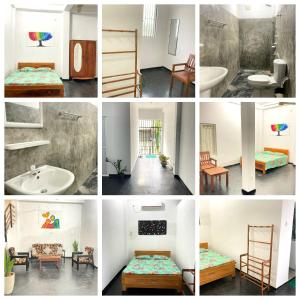 a collage of photos of a bedroom and a bathroom at Mirana Guest in Weligama