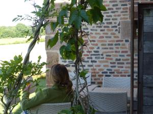 a woman is sitting on a chair in a plant at Hameau des Damayots in Montbeugny