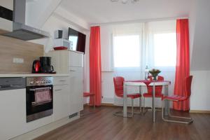 Kuchyň nebo kuchyňský kout v ubytování Das Falk Apartmenthaus