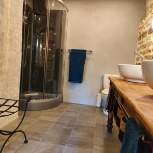 a bathroom with a shower and a sink at Tourellerenard in Bussières-lès-Belmont