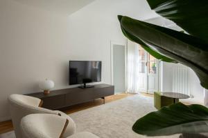 a living room with a television and a plant at La Vacanza Bellagio in Bellagio