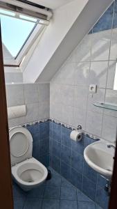 uma casa de banho com um WC e um lavatório em Penzion U Štoly em Úsilné