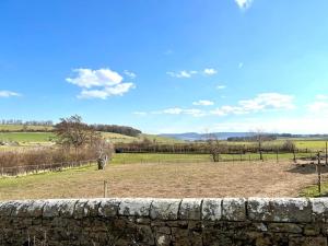 un champ avec un mur de pierre et un champ dans l'établissement Cosy & peaceful cottage in rural Northumberland, à Morpeth 13 autres photos