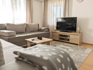 a living room with a couch and a flat screen tv at Duplex House in Bijeljina