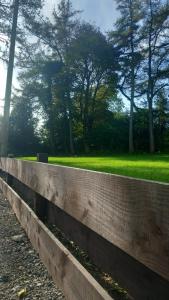 una valla de ladrillo en un parque con árboles en el fondo en The Annex, en Roundwood