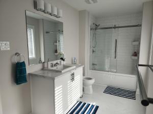 a bathroom with a sink and a toilet and a mirror at Dorothy's Place in Ottawa