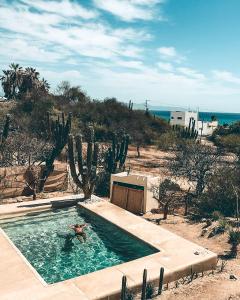 una piscina en medio de un desierto con cactus en Desert Wind, en La Ventana